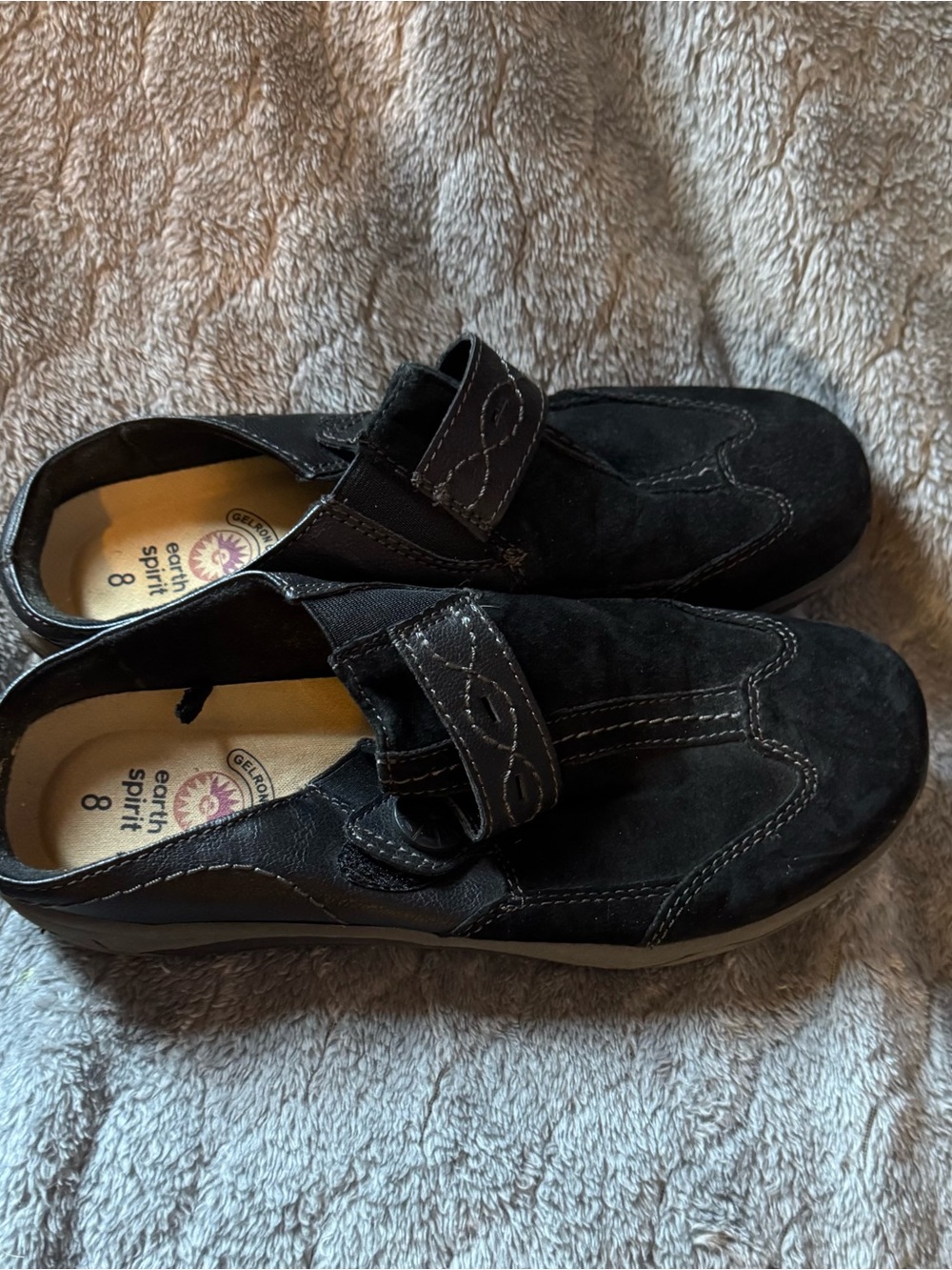 Earth Spirit Womens 8 Black Suede Leather Mary Jane Comfort Shoes Gelron Cushion